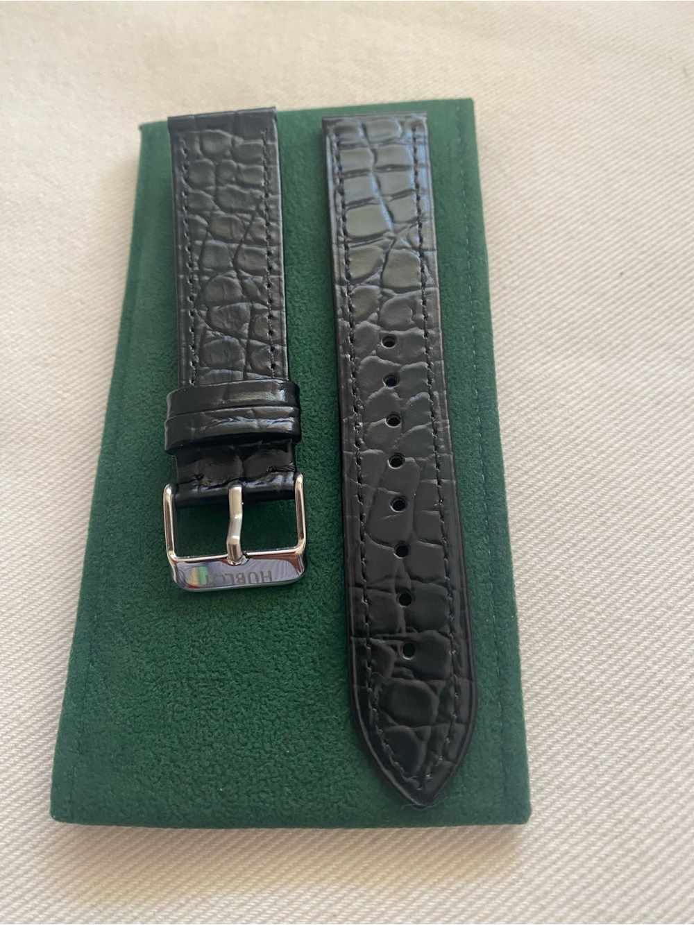 Black Croc-Embossed Leather Watch Strap